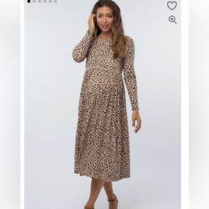 PINK BLUSH- Taupe Abstract Animal Print Maternity Midi Dress
